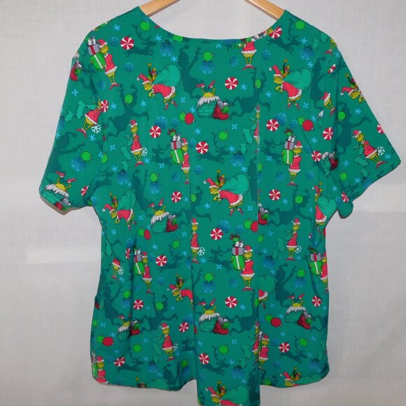 Dr. Seuss How the Grinch Stole Christmas Print Green Women 2XL Scrub Top - Picture 6 of 7